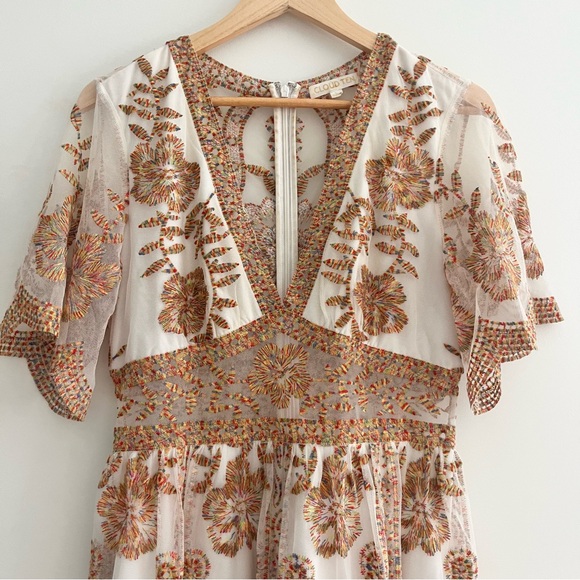 Cloud Ten Floral Embroidered Dress Multi Color Lace Maxi Ruffled Sleeves VNeck L - Picture 5 of 16